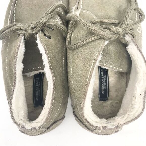 American Eagle Gray Suede Cream Shearling Soft Structure Lace up Moccasin Shoes - Picture 7 of 10